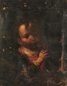 A Young Boy Playing A Pipe. by Antonio Amorosi