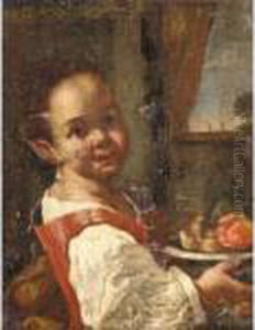 Portrait Of A Girl, Half Length, Holding A Bowl Of Fruit thumbnail
