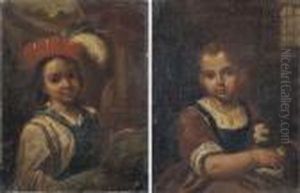 Bambina Con Cagnolino; E Bambino Con Cappello Piumato by Antonio Amorosi