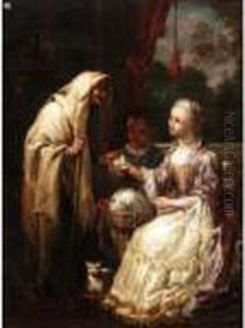 Interior With A Fortune Teller And A Young Lady, A Page Beyond by Antonio Amorosi