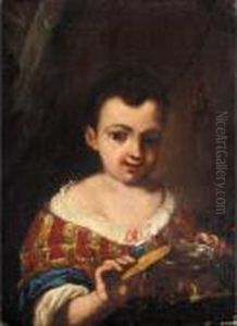 Portrait Of A Young Girl, Half Length, Standing Beside A Table With A Jar