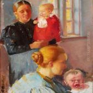 Two Young Mothers With Their Little Kids
