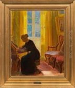 Interieur Mit Ihrertochter Helga Ancher Beim Schreiben by Anna Ancher