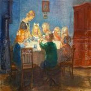 A Blue Interior With Children's Party At Skagen by Anna Ancher