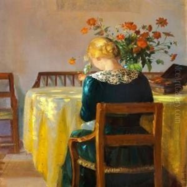 Interior With The Painter's Daughter Helga Sewing - view 1