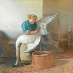 En Ung Pige, Der Plukker En Svane by Anna Ancher