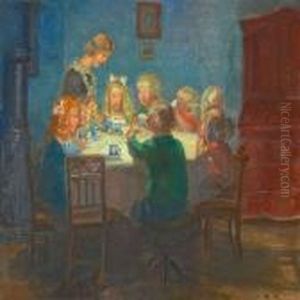 A Blue Interior With Childrens Party At Skagen by Anna Ancher