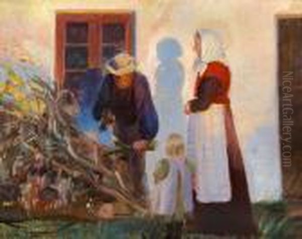 A Family From Skagen Is Cutting Boughs Outside A House - view 1