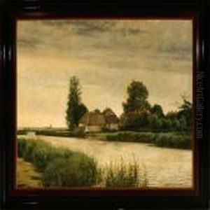 A Thatched Farm At Odense Stream by Cilius Andersen