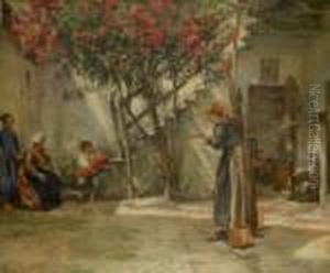 Anderson : Figures In A Mediterranean Courtyard by Cilius Andersen