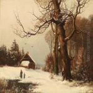 Mother And Son Near A Frozen Lake by Anders Anderson-Lundby