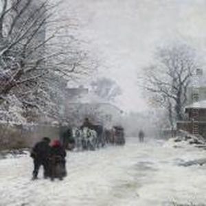 View Of A Street On The Outskirts Of Munich, Winter by Anders Anderson-Lundby