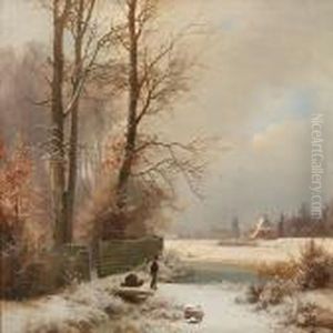 Winter Landscape With A Young And His Sledge