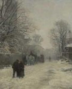 Winterliche Dorfstrase. by Anders Anderson-Lundby