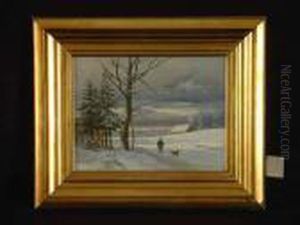 Spazierganger Mit Hund Im Schnee
