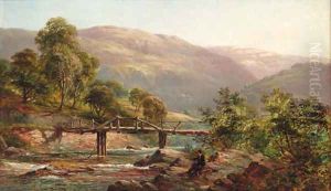 An angler by a Highland river by Alfred de Breanski