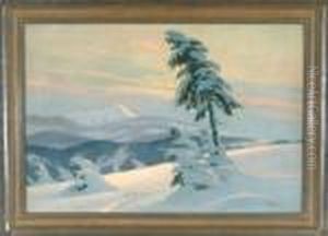 Blick Auf Die Schneekoppe In Abendlicher Winterlandschaft by Anders Anderson-Lundby