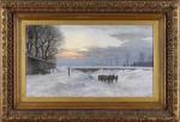 Winterlandschaft Mit Pferdekarren. - view 1