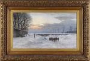 Winterlandschaft Mit Pferdekarren.