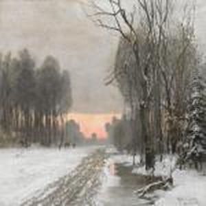 Winter Scenery Witha Red Sky by Anders Anderson-Lundby