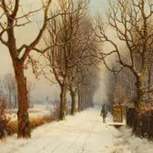 Winter Scene With People Walking Along A Brook