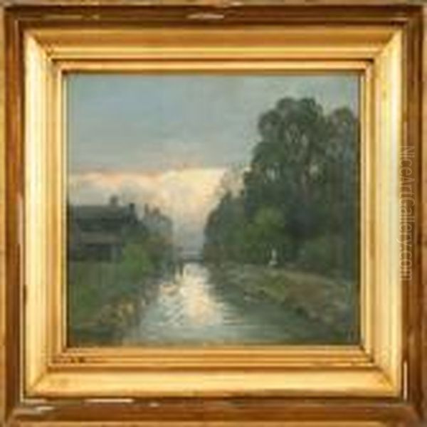 A Small Boy, Fishing At A Stream. Signed A. Andersen - view 1