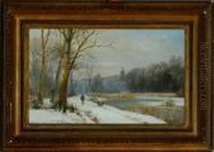 Winter Scene At Hellebaek Village, Denmark