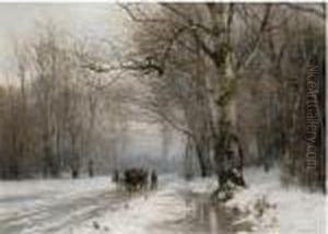 Winter Landscape With A Horse-drawn Cart by Anders Anderson-Lundby