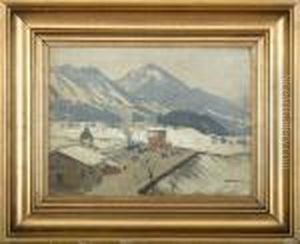 Mountain Scenery With Buildings by Anders Anderson-Lundby