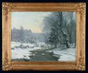 Zimowy Pejzaz Z Rzeka by Anders Anderson-Lundby
