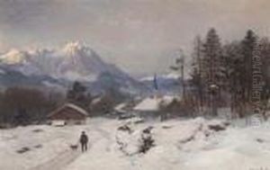 A Hunter At A Mountain Settlement by Anders Anderson-Lundby