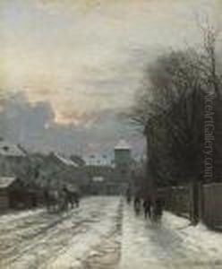 Winterliche Strasenszene Vor Dem
Stadttor. by Anders Anderson-Lundby