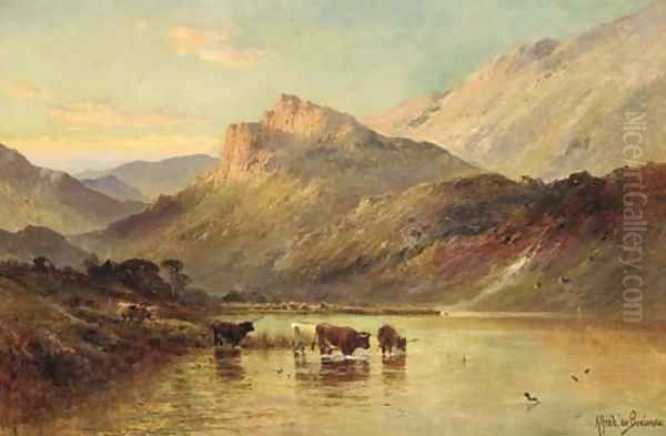 Cattle watering in a Mountainous Landscape - view 1