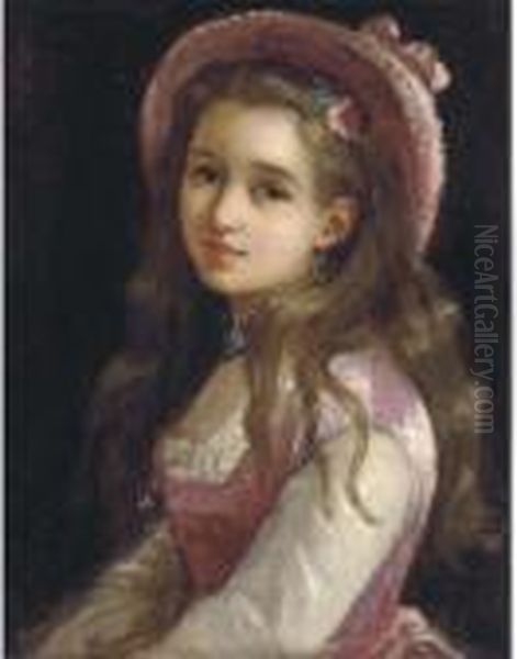 Portrait Of A Young Girl, Halflength In A Pink Dress And Hat - view 1