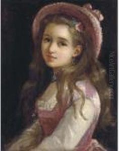 Portrait Of A Young Girl, Halflength In A Pink Dress And Hat by Sophie Gengembre Anderson