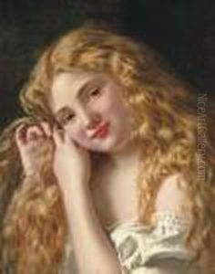 A Young Girl Braiding Her Hair
