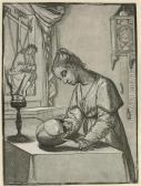 Woman Contemplating A Skull - view 1