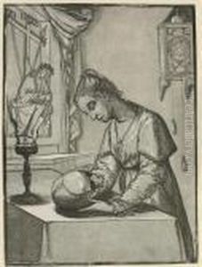 Woman Contemplating A Skull