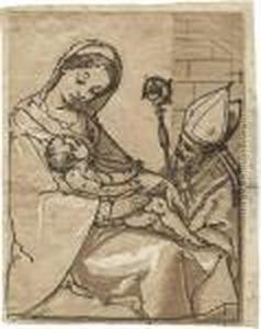 Die Madonna Mit Dem Kind Und Einem Bischof by Andrea Andreani
