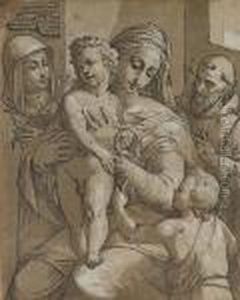 Madonna And Child Accompanied By Saints (bartsch 27)