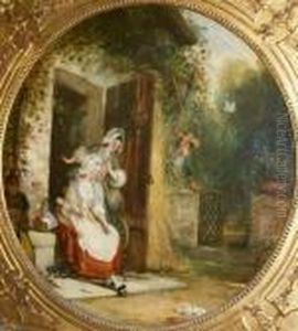 Women Conversing Outside A Cottage