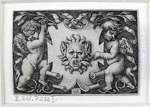 A Mask Held by Two Genii 1544 by Hans Sebald Beham