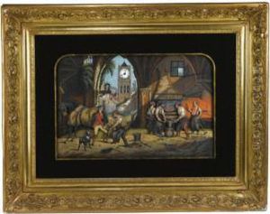 Philippe Polychrome Painted Musical Automaton Framed Wall Clock