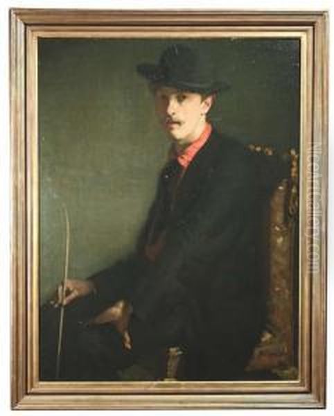 Portrait Of A Gentleman Wearing A
 Black Dress And A Hat, Assumedly Portrait Of The Art Critic Camille 
Mauclair As A Young Man. - view 1