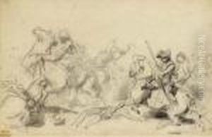 A Cavalry In Battle by Auguste Clement Andrieux