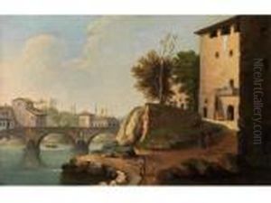 Tiberbrucke In Rom Mit Blick Auf Denponte Sisto Und Die Gebaudefront Der Farnesia by Paolo Anesi