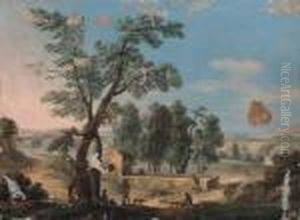 Paesaggio Con Fontanile E Cacciatori In Sosta Paesaggio Con Fontanile E Cacciatori In Sosta