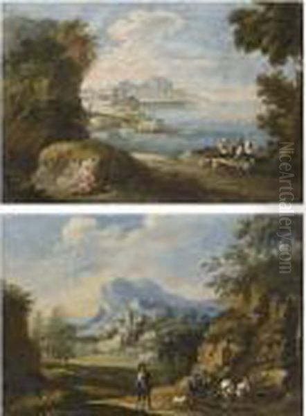 Paesaggio Montano Con Figure E Animali - view 1