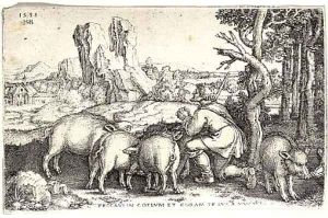 The Prodigal Son tending the Swine by Hans Sebald Beham