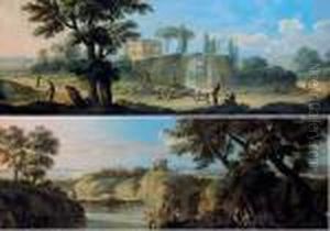 Pecheurs Devant Une Cascade by Paolo Anesi